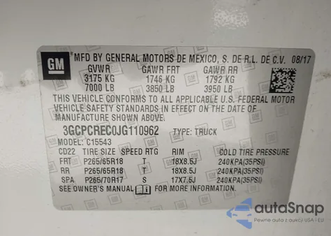 2018 Chevrolet Silverado 1500 1Lt from USA, damaged, VIN 3GCPCREC0JG110962